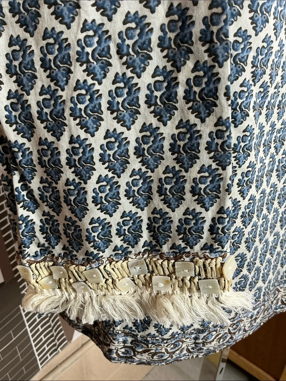 Tory Burch Blue and Cream Printed Tunic Top